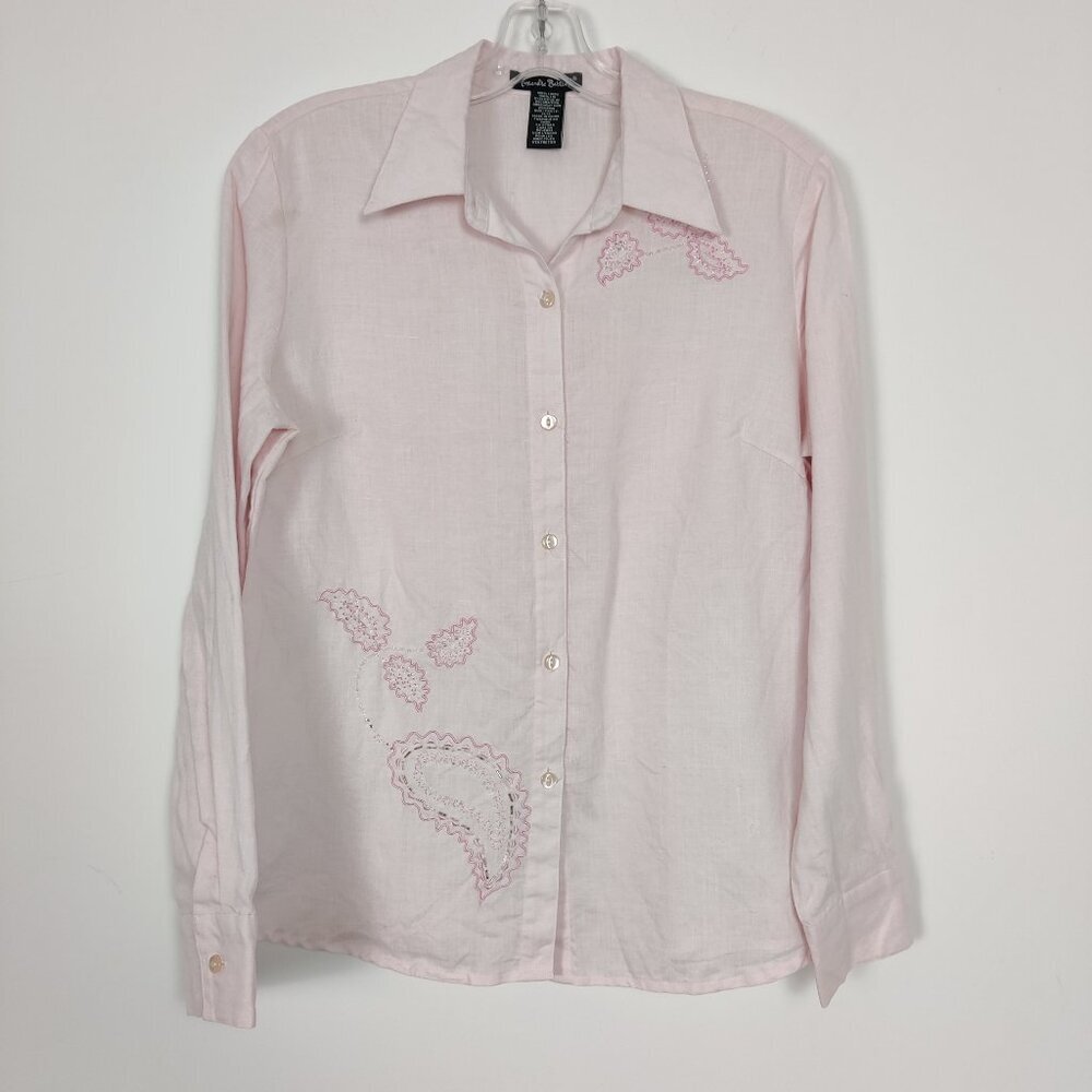 Alexandra Bartlett Women's Button Down Shirt Size M Pink Linen Business Casual